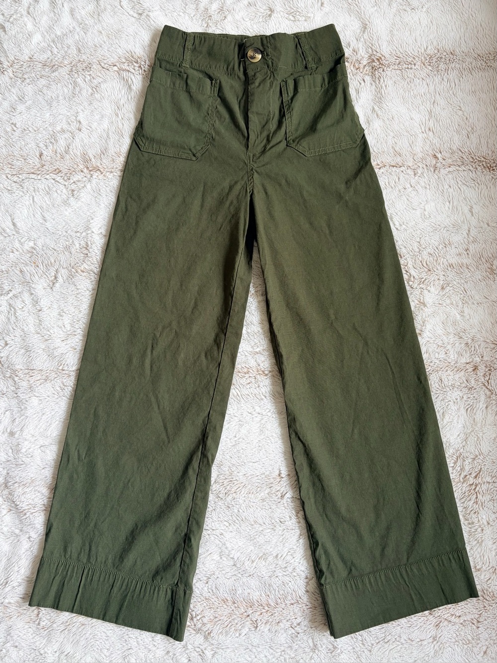 💚 Anthropologie Maeve The Colette Green Cropped HighRise Wide Leg Pants Stretch